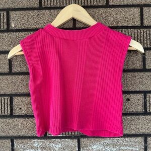B.E. Vintage Ribbed Collared Crop Tank in Hot Pink Size Small